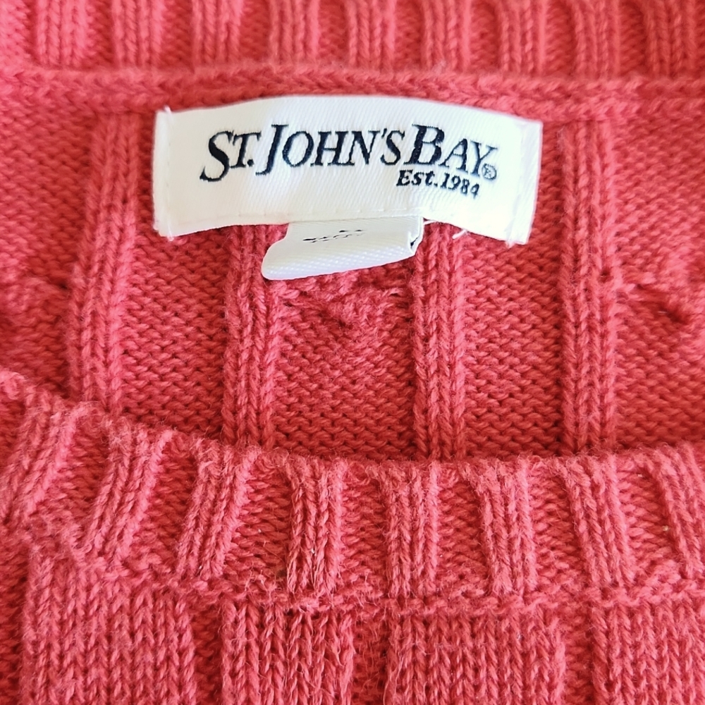 St. John's Bay, Women's, M, Crew Neck, Long Sleeve, Red, Cable &Straight Stitch - Picture 4 of 7
